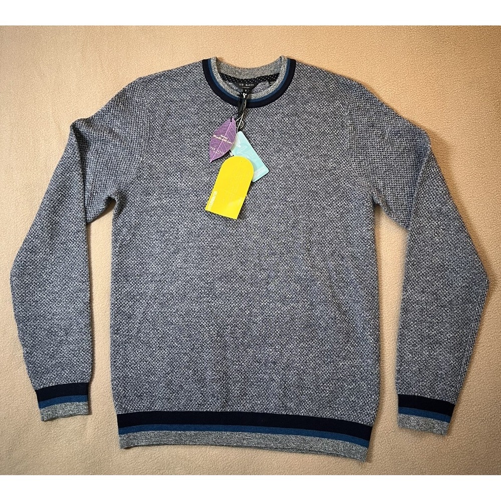 Ted Baker London Men's Sz 3/M Sweater Charcoal Wool Viscose Blend Crew Neck NWT